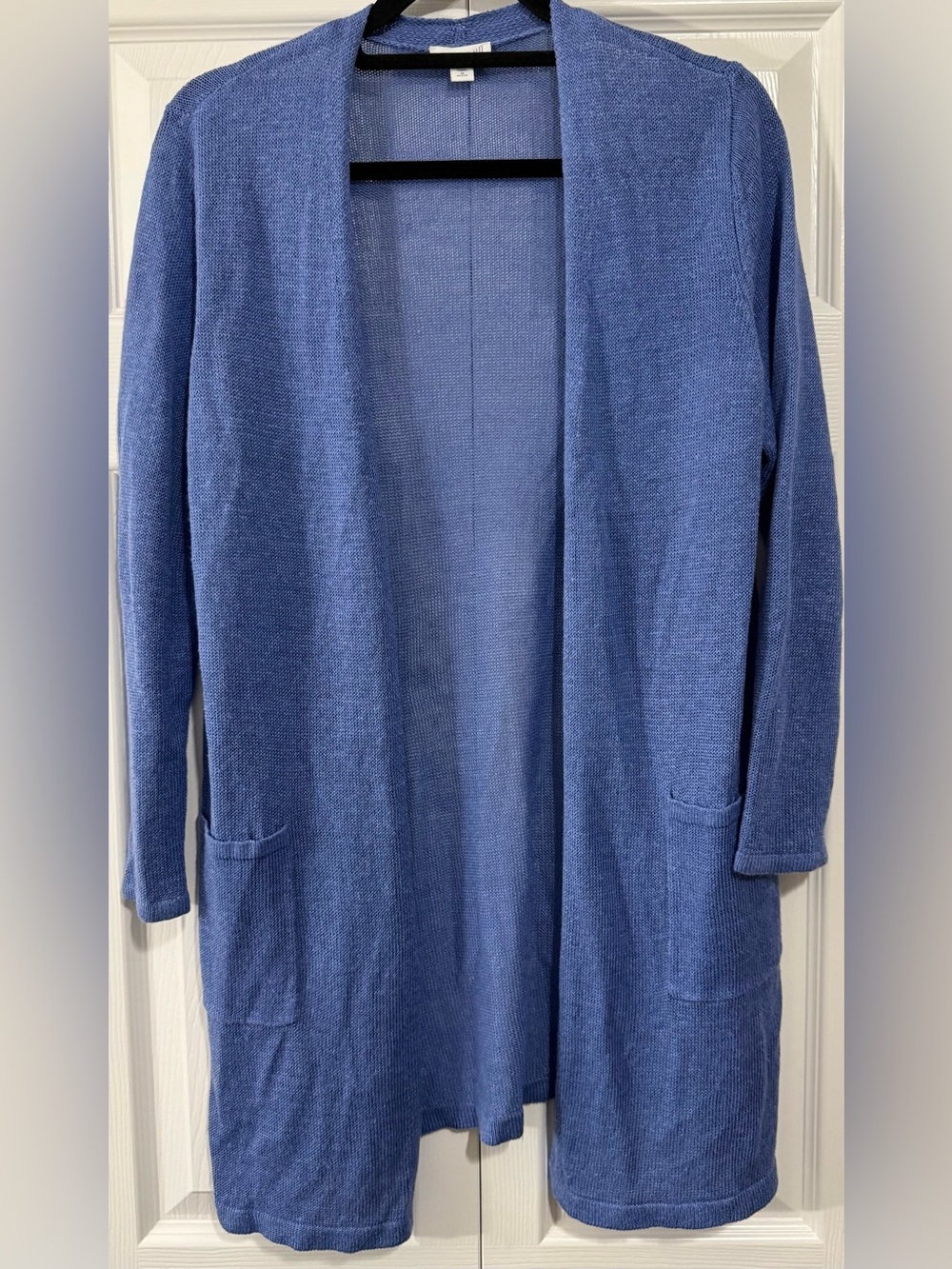 J. Jill Linen Blend Open-Front Long Cardigan Sweater Blue Medium Petite